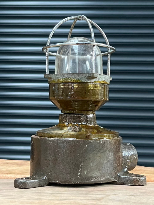 Salvaged Cast Iron Marine Running Light with Wire Cage