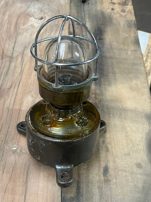 Salvaged Cast Iron Marine Running Light with Wire Cage
