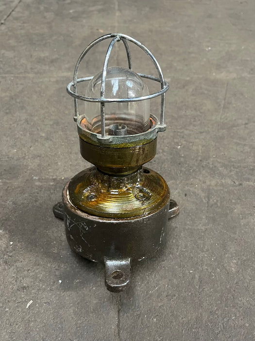 Salvaged Cast Iron Marine Running Light with Wire Cage