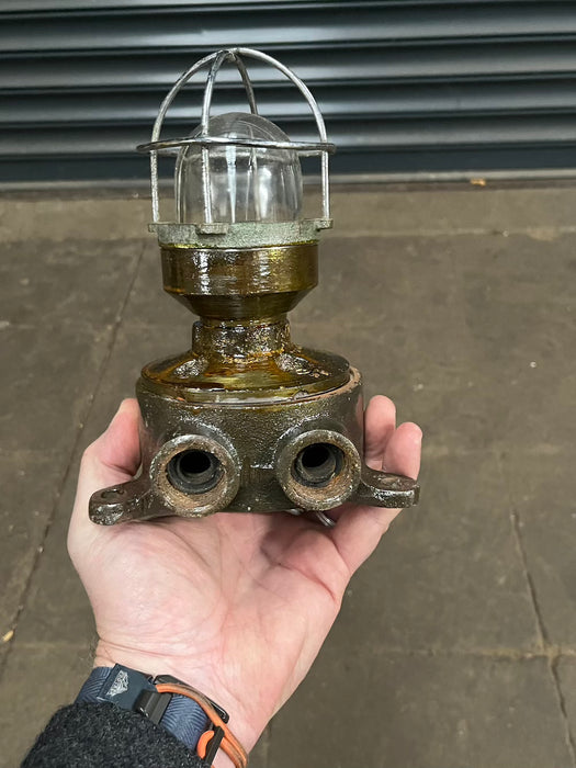 Salvaged Cast Iron Marine Running Light with Wire Cage