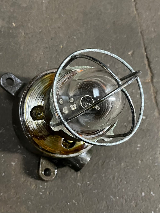 Salvaged Cast Iron Marine Running Light with Wire Cage