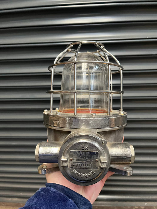 Salvaged Warom Stainless Steel Explosion Proof Pendant Light with Glass Dome and Guard