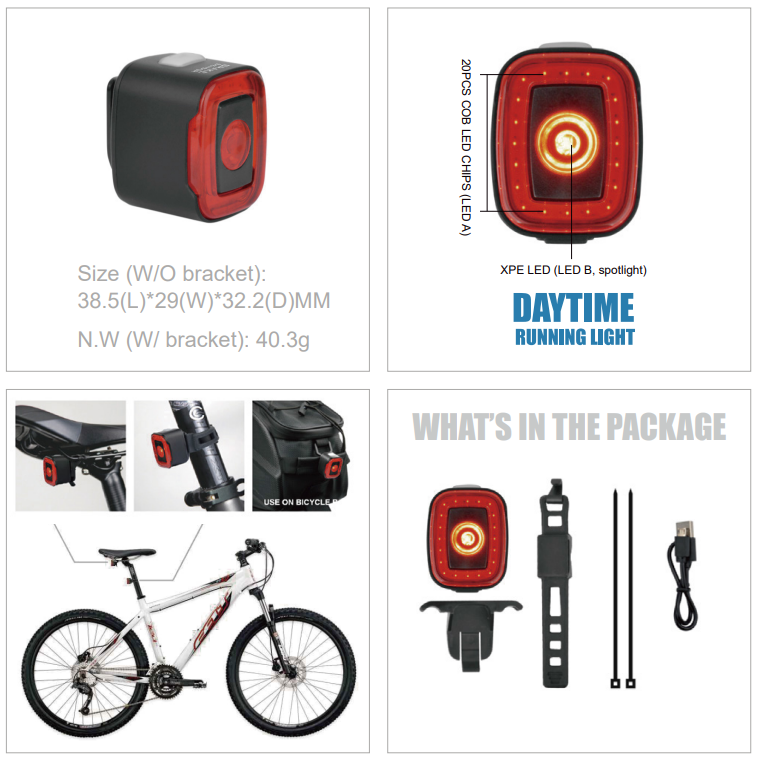 Kryten R50BS 50 lumen Red Rear Bike Light with BRAKE Sensor