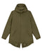 Stanley/Stella SX204 unisex padded parka jacket in British Khaki, hooded front on model