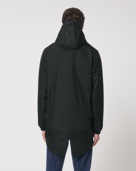 Stanley/Stella SX204 unisex padded parka jacket in Black worn by model, back view