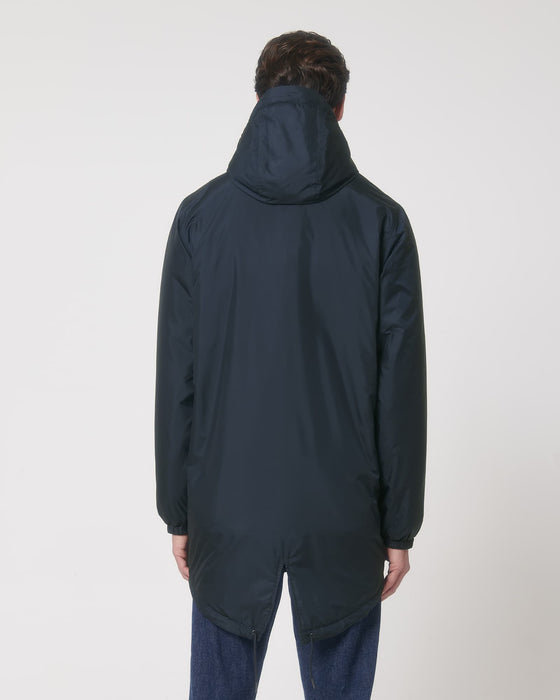Stanley/Stella SX204 unisex padded parka jacket in French Navy worn by model, back view