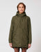 Stanley/Stella SX204 unisex padded parka jacket in British Khaki, close-up on model