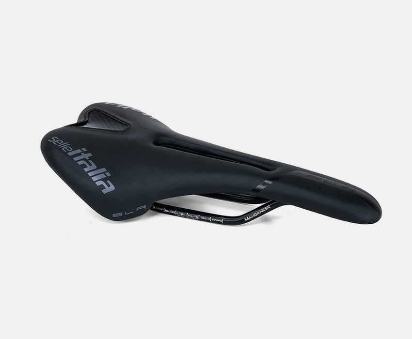CHECKED Selle Italia SLR Flow Saddle Black Manganese Rails 131 x 275 mm.