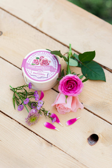 Savonitto Rose Exfoliating Soap in Wooden Box 100g made in Provence