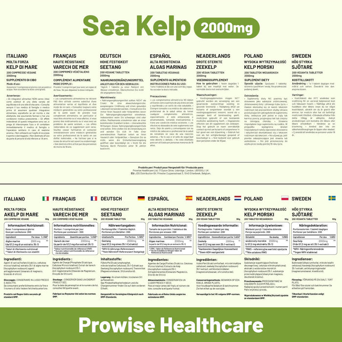 Prowise Sea Kelp 2000mg Tablets | 200 Vegan Tablets | Natural Source of Iodine