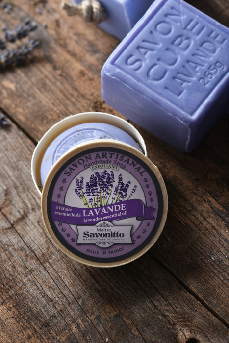 Savonitto Lavender Exfoliating Soap in Wooden Box 100g made in Provence