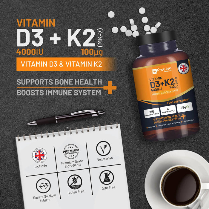 Prowise Vitamin D3 4000 IU & Vitamin K2 MK-7 100µg | 180 Vegetarian Tablets