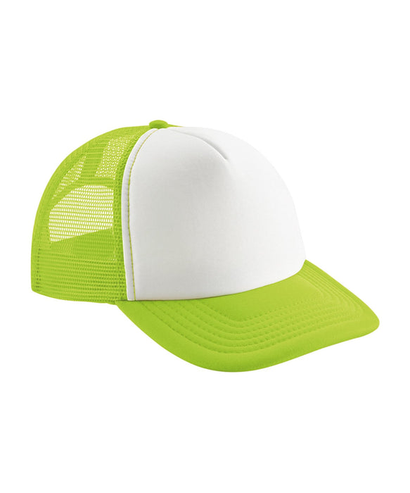 Beechfield B645 vintage snapback trucker cap in Lime Green/White