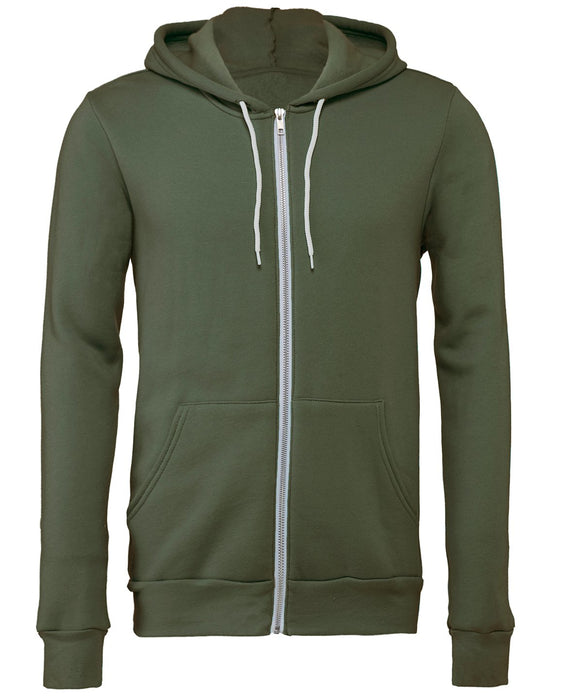 Canvas Fleece Zip-Up Hoodie - Military Green FINAL CLEARANCE