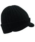 PEAKED BEANIE - Black / Olive Green