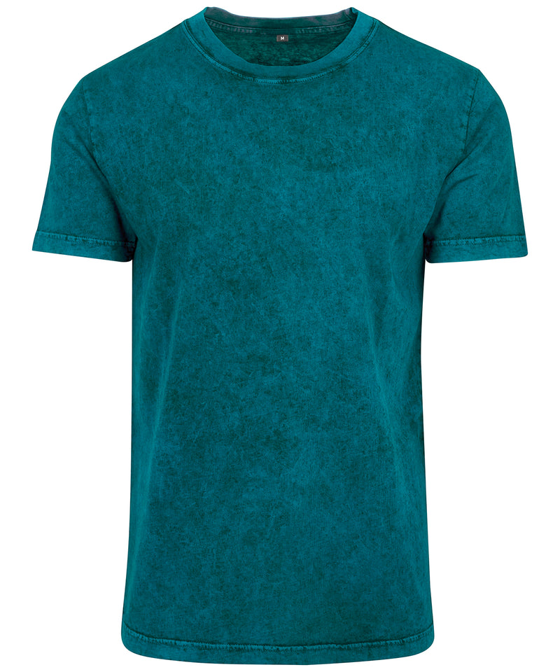 Build Your Brand BY070 Acid Washed T-Shirt in Teal/Black - front view