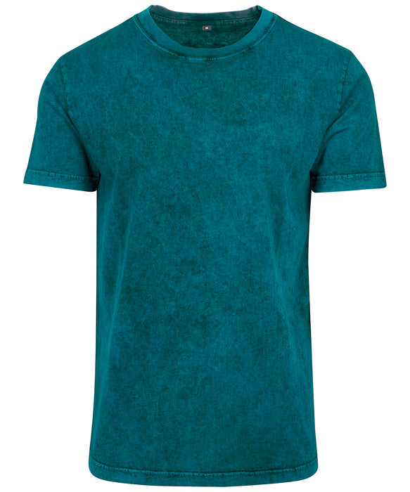 Build Your Brand BY070 Acid Washed T-Shirt in Teal/Black - front view
