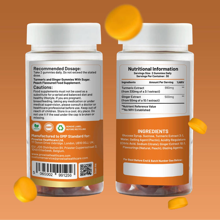 Prowise Turmeric & Ginger Gummies | Peach Flavour | 60 Vegan Gummies