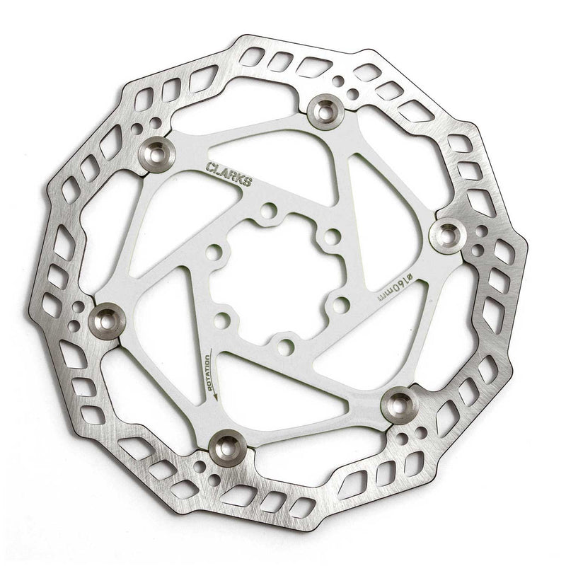 Clarks CFR-09FS floating 6-bolt disc rotor, 160mm, white stainless steel carrier