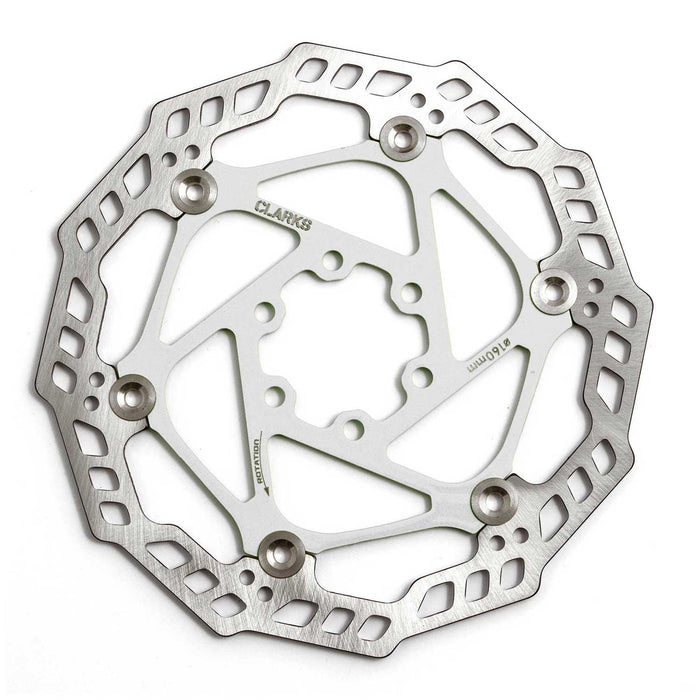 Clarks CFR-09FS floating 6-bolt disc rotor, 160mm, white stainless steel carrier