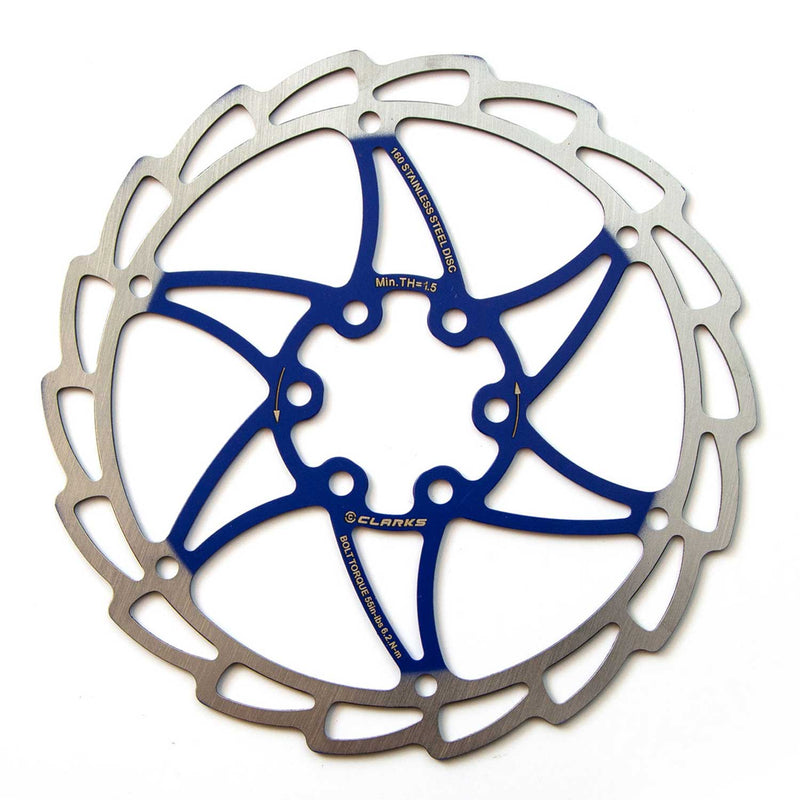 Clarks CD-06 single piece 180mm solid disc rotor in blue