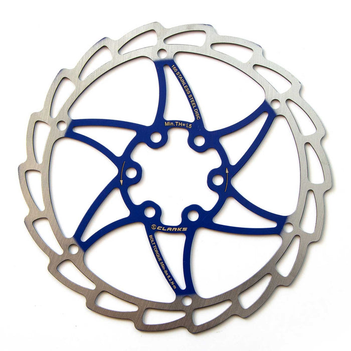 Clarks CD-06 single piece 180mm solid disc rotor in blue