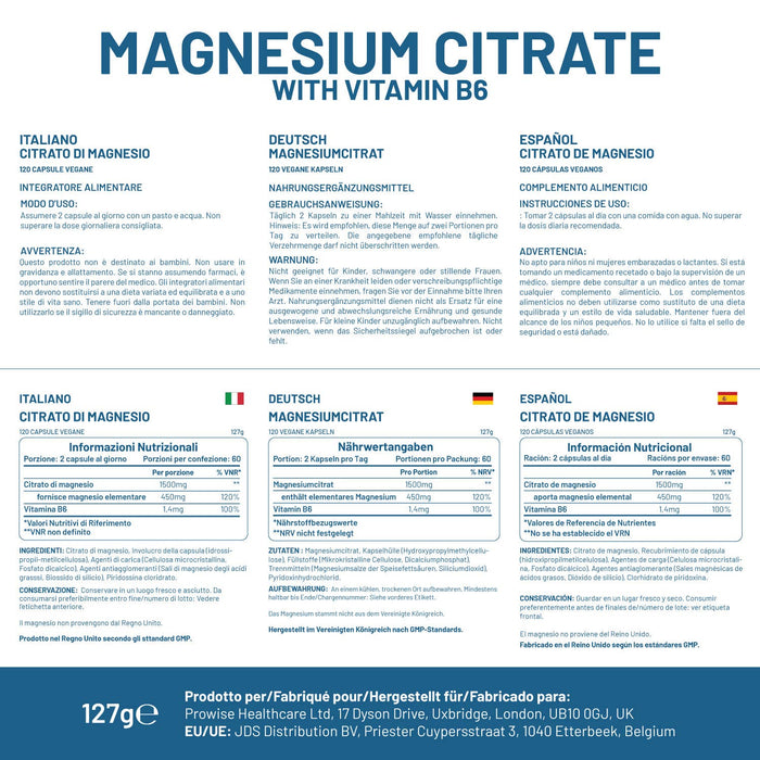 Prowise Magnesium Citrate Capsules 1500mg with Vitamin B6