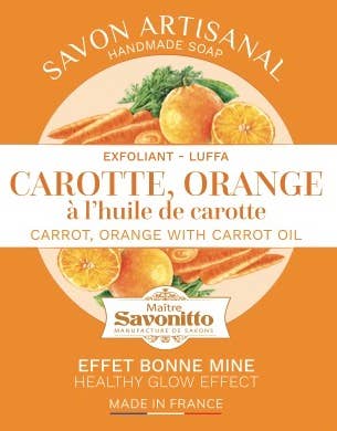 Savonitto Carrot & Orange Soap + Exfoliant in Wooden Box 100g made in Provence