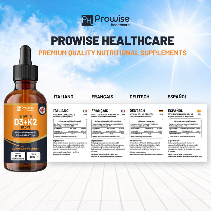 Prowise Vitamin D3 4000iu + K2 MK7 25µg I Orange Liquid Drops I High