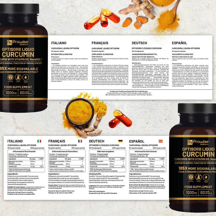 Prowise Optisorb Liquid Curcumin with Vitamin D - 60 Capsules