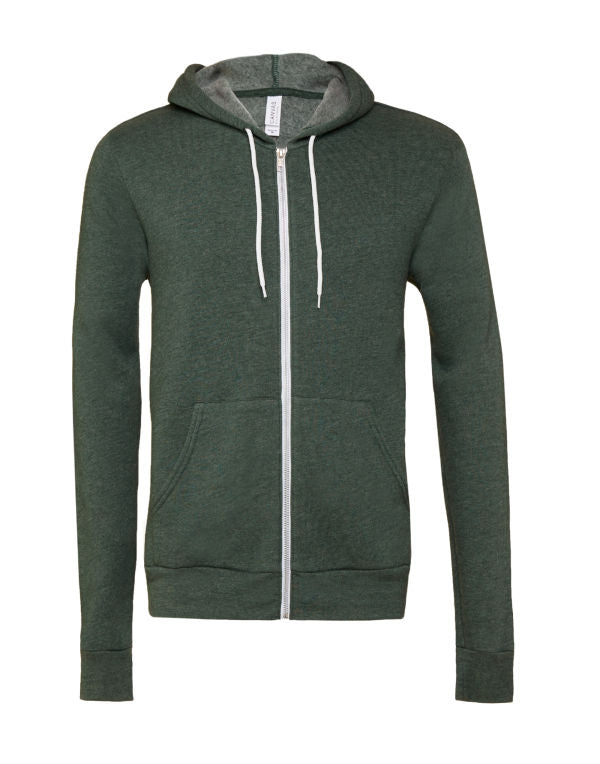 Canvas Unisex Fleece Zip-Up Hoodie - Heather Forest FINAL CLEARANCE