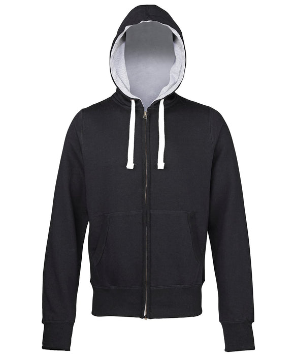 AWDis Just Hoods JH052 chunky zoodie in Jet Black with grey inner