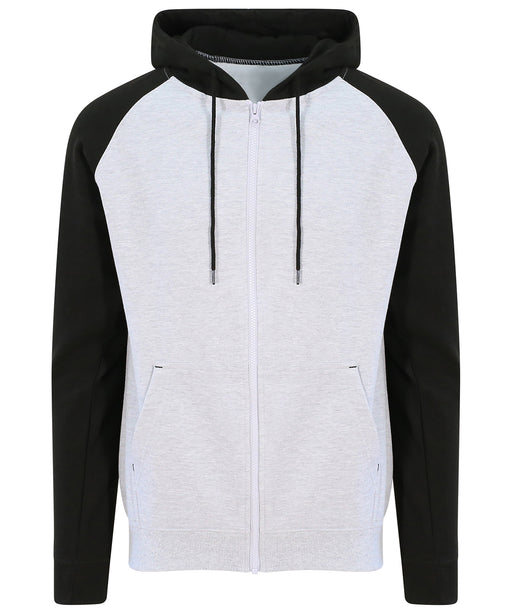 AWDis JH063 Baseball zip-through zoodie in Heather Grey with Jet Black sleeves and hood