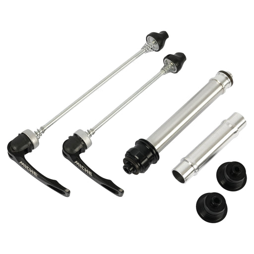 Miche TX12 to QR conversion kit for Centerlock thru-axle wheels, front and rear quick-release skewers and adapters