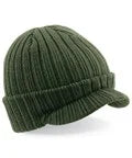 PEAKED BEANIE - Black / Olive Green