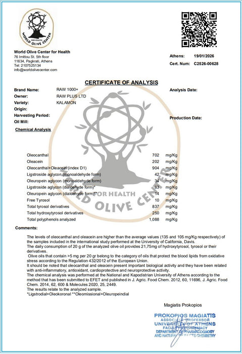 RAW+ BOOST 1000+ | High Phenolic Extra Virgin Olive Oil | 1,088 mg/kg