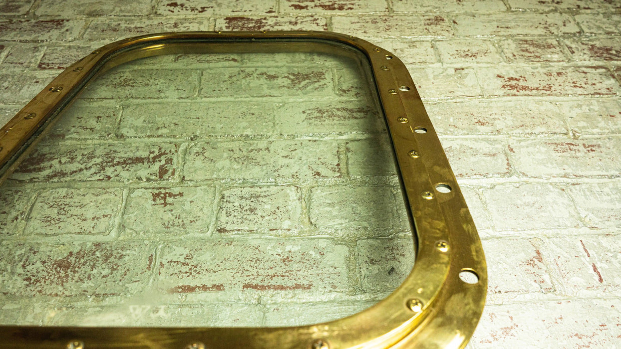 Salvaged brass ship's porthole with glass, 73cm x 57cm – photo 2