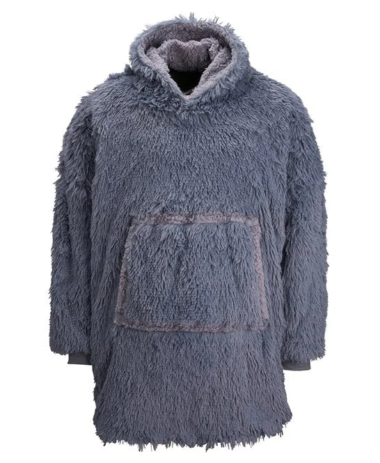 Ribbon Oversized Cosy Reversible Shaggy Hoodie - Grey