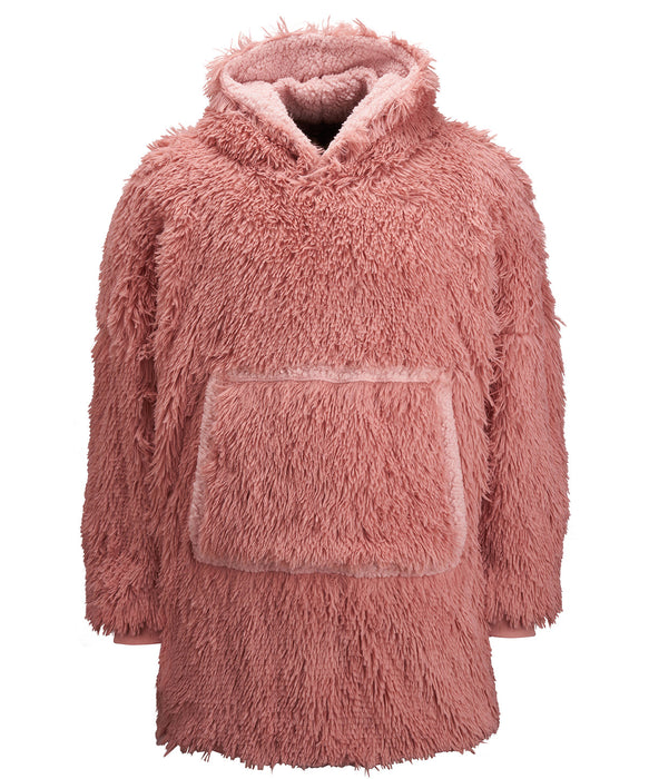 Ribbon Oversized Cosy Reversible Shaggy Hoodie - Pink