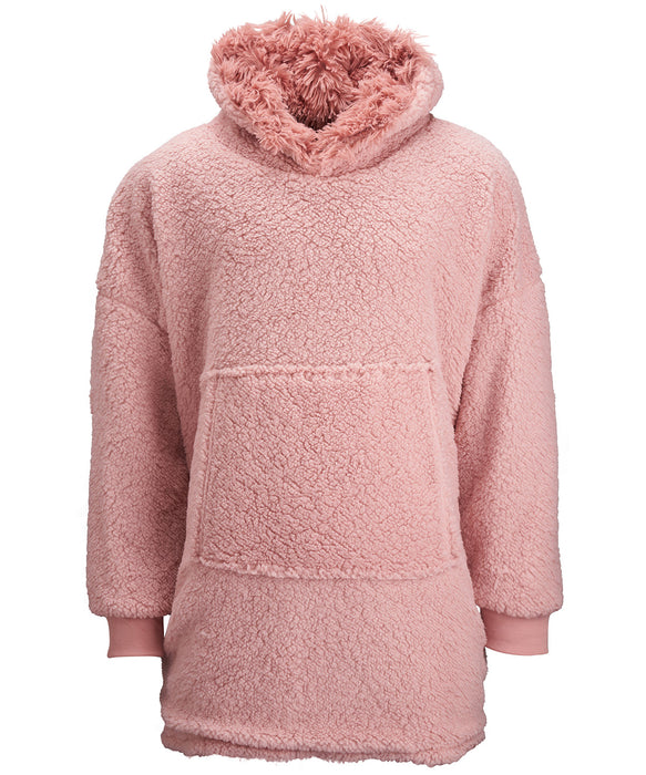 Ribbon Oversized Cosy Reversible Shaggy Hoodie - Pink