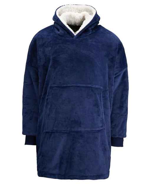 Ribbon oversized reversible sherpa hoodie in blue with large hood and front pocket