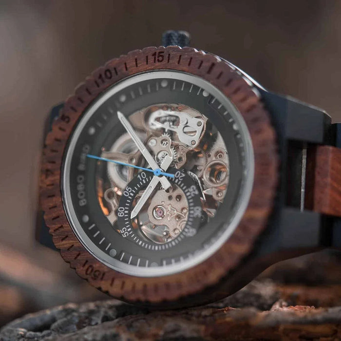 BOBO BIRD Men’s Mechanical Wooden Watches Zebrawood – Aviator GR005-2A Gift box