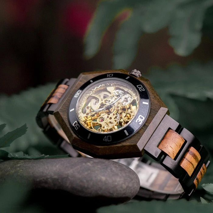 Bobo Bird Men’s Skeleton Mechanical Wooden Watches Zebrawood Handcrafted GT091-2