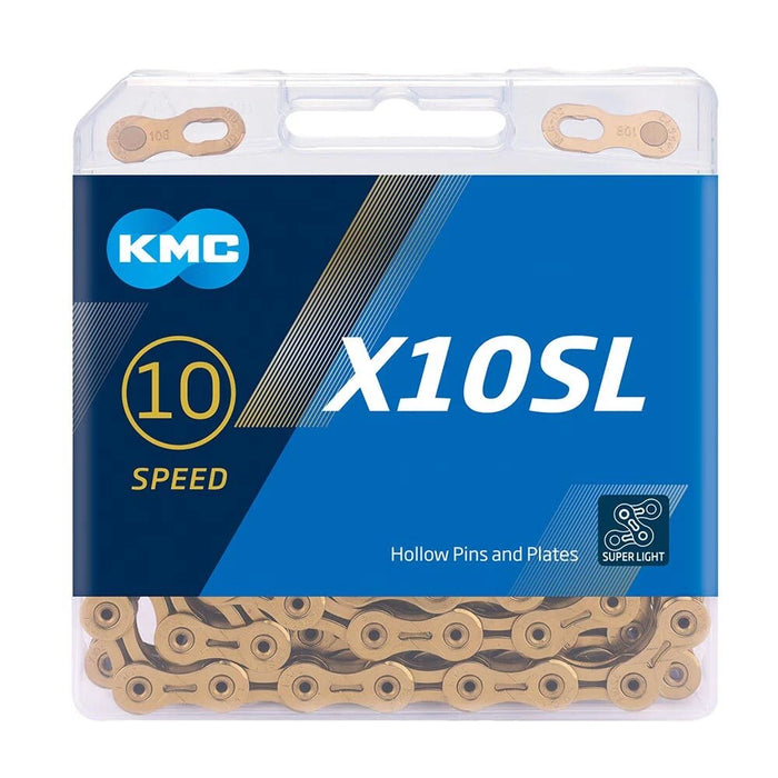 KMC CHAIN X10SL SUPER LIGHT 253G GOLD SILVER 10 SPEED ROAD MTB CHAIN X10-SL
