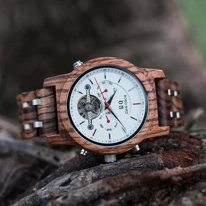 BoBoBird Mechanical Multifunctional Business Wooden Watch GB027-2A