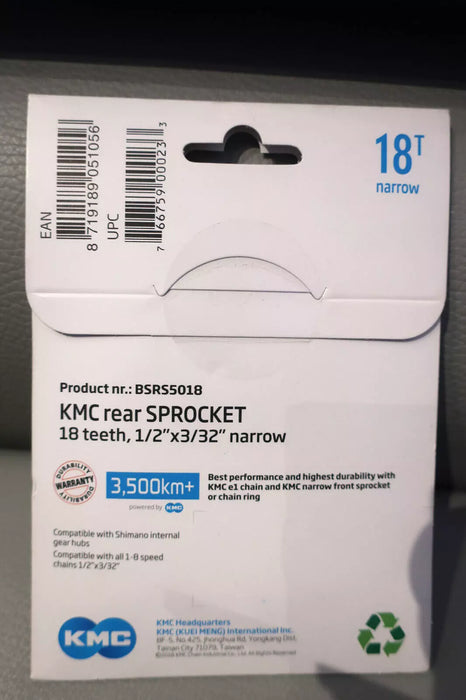 KMC Sprocket 18T R Shimano  1/2×3/32 Narrow Black