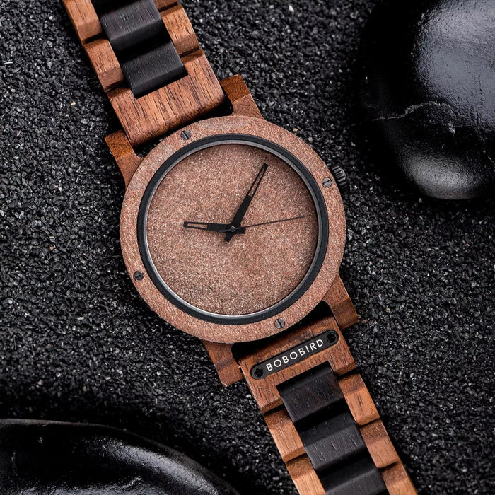 BOBO BIRD Natural Rock Ebony Wooden Watch GT089