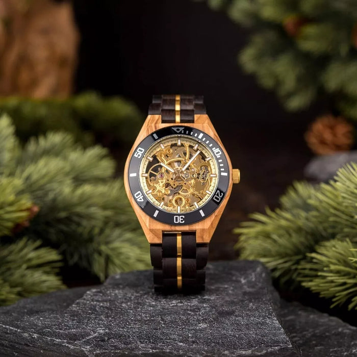 BOBO BIRD Skeleton Mechanical Wooden Watch Ebony Black GT102-2A Rasalas