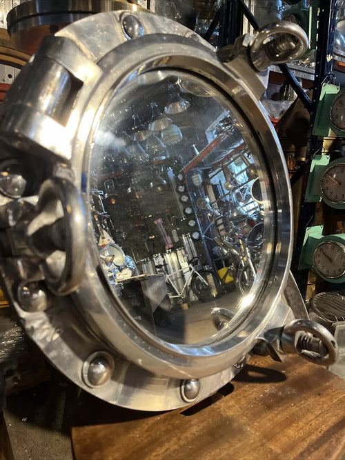 Aluminum Mirrored Porthole 50cm 3dogs/keys Comes Backed With Wood Ready To Hang