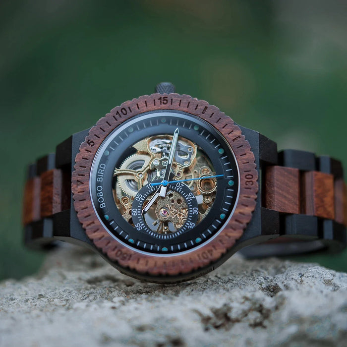 BOBO BIRD Men’s Mechanical Wooden Watches Zebrawood – Aviator GR005-2A Gift box